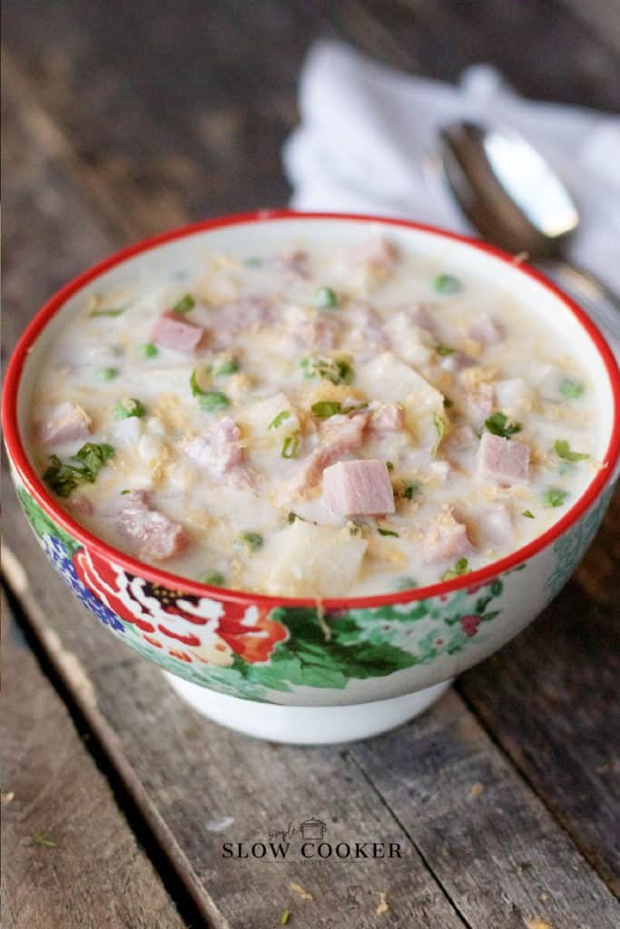 bowl of Slow Cooker Ham And Potato Soup