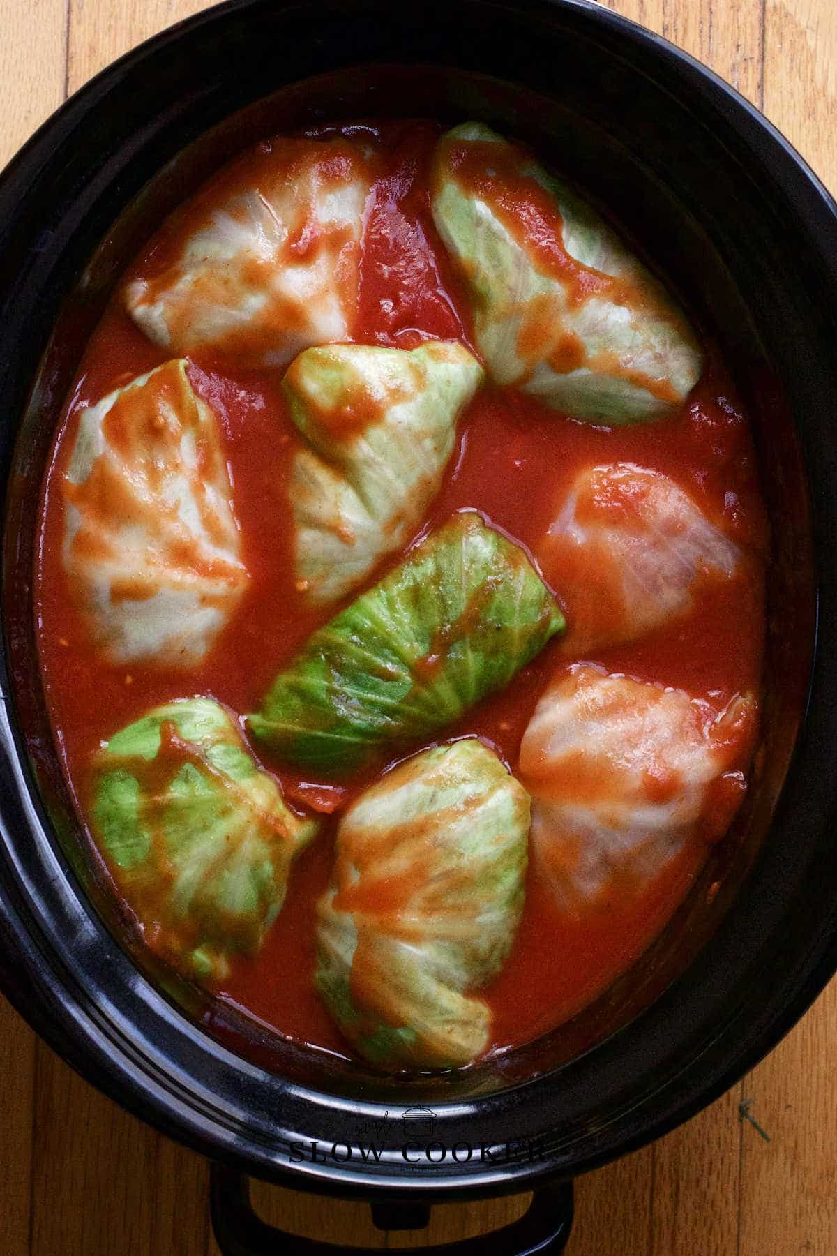 tomato sauce added to the Slow Cooker Cabbage Rolls.