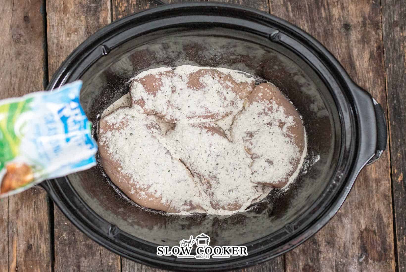 ranch dressing powdser sprinked over the chicken.